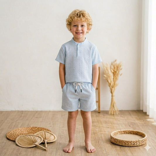 Baby Blue Knitted Short & Tshirt Set - 3-7Y