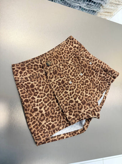 Denim Leopard Pattern Skirt with Beige Tshirt Set - 2-7Y