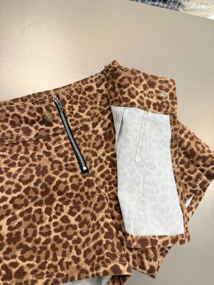 Denim Leopard Pattern Skirt with Beige Tshirt Set - 2-7Y
