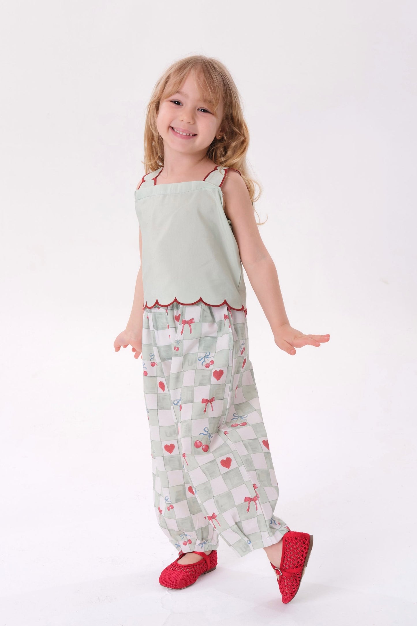 Mint Green Balloon Pants & Tshirt Set - 2-8Y
