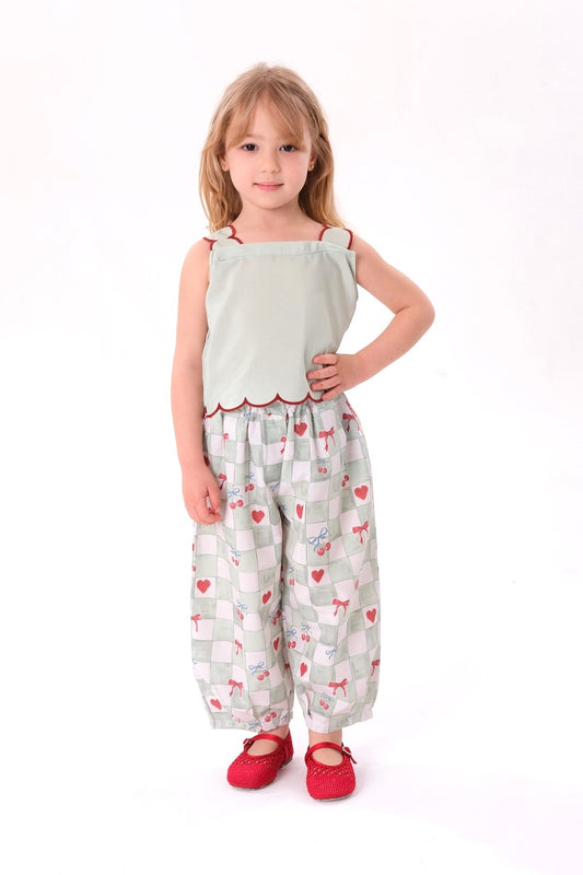 Mint Green Balloon Pants & Tshirt Set - 2-8Y