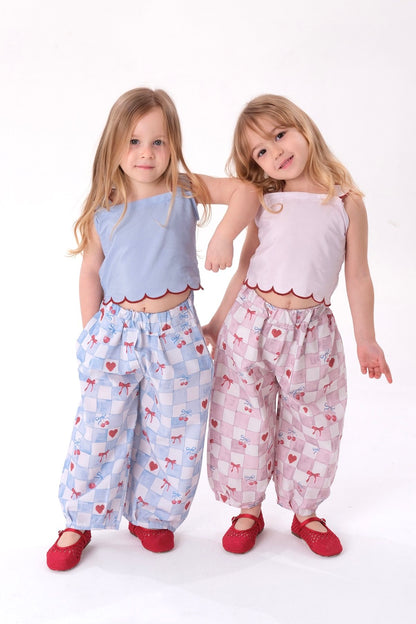 Balloon Pants & Top Set - Blue/Green/Pink - 2-8Y