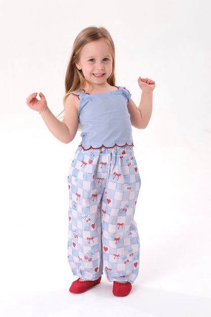 Balloon Pants & Top Set - Blue/Green/Pink - 2-8Y