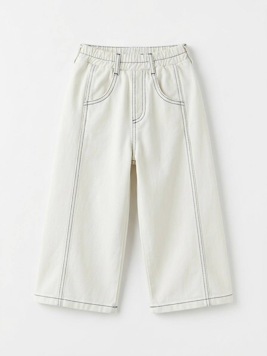 DENIM Wide Leg Balloon Stitched Pants - 2-7Y