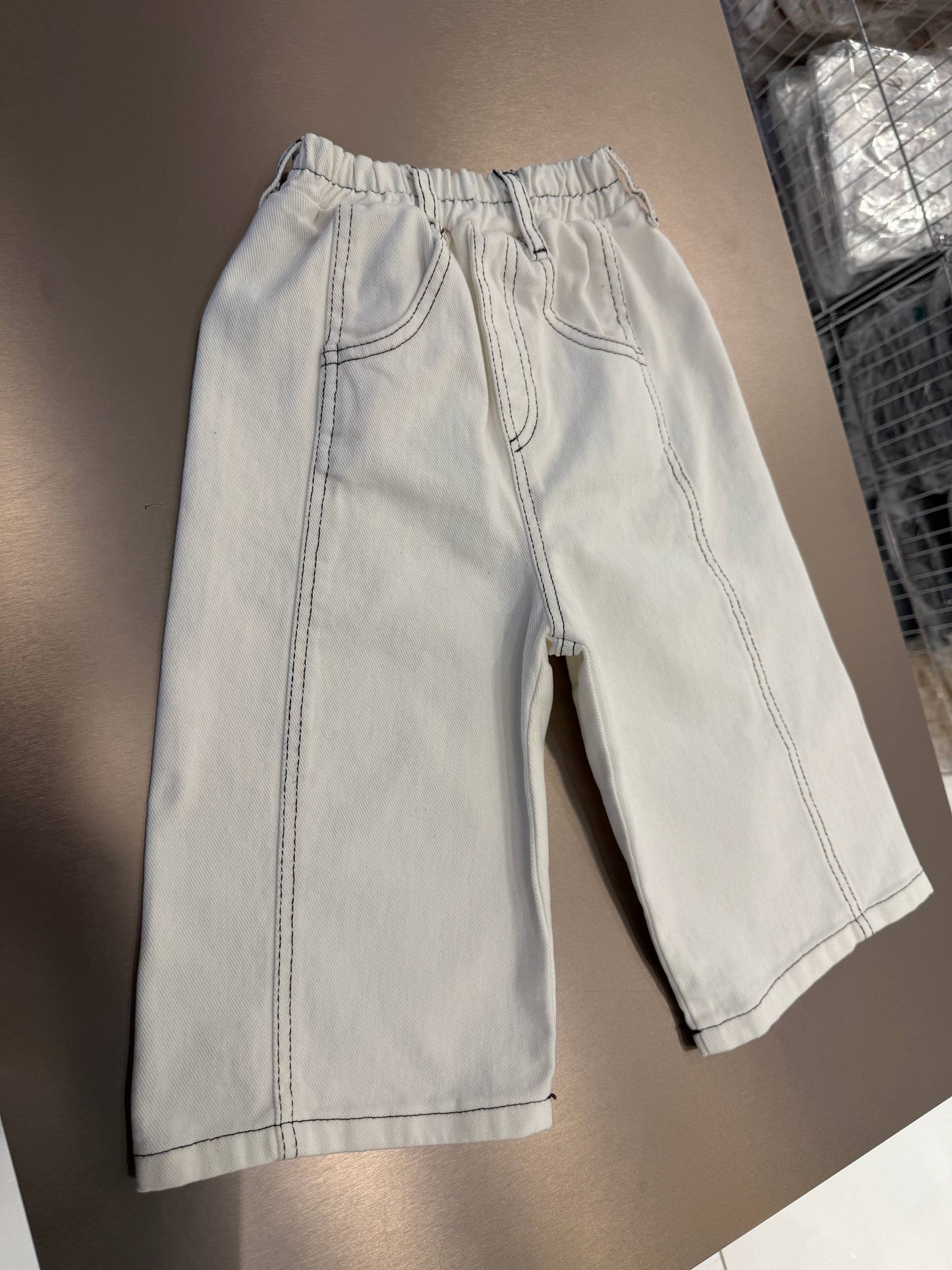 DENIM Wide Leg Balloon Stitched Pants - 2-7Y
