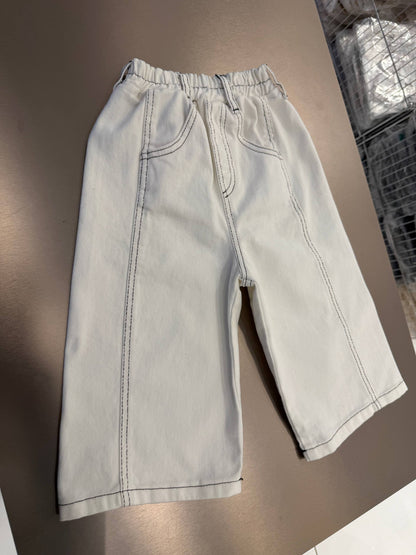 DENIM Wide Leg Balloon Stitched Pants - 2-7Y