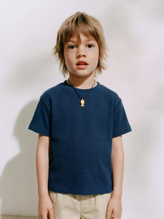 Waffle Tshirt - NAVY - 2-7Y