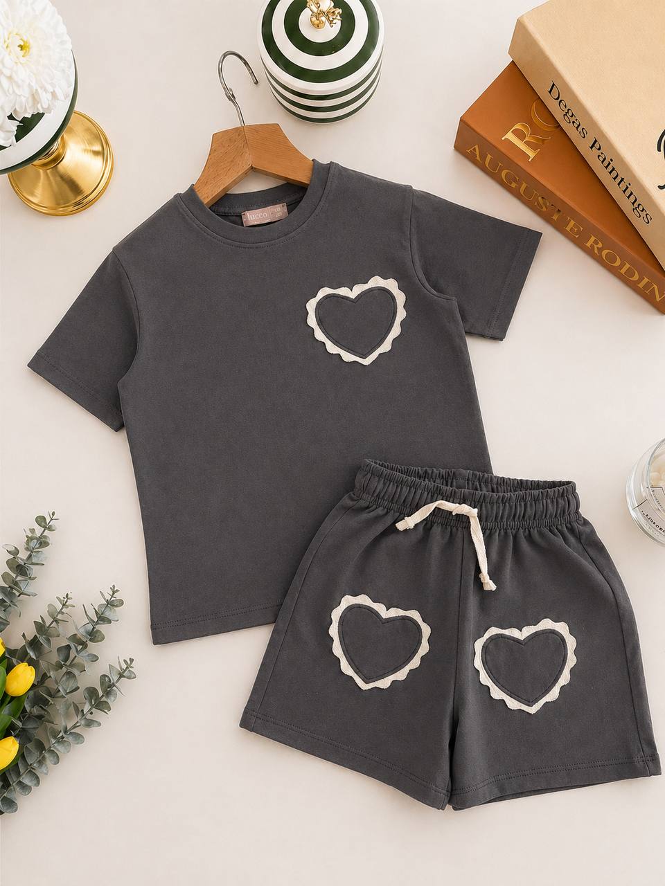 Shorts & Tshirt Set - WHITE HEARTS - 2-8Y