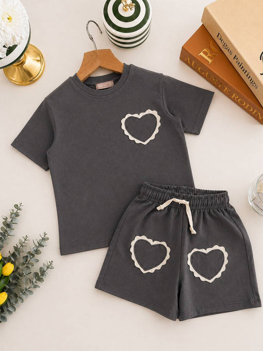 Shorts & Tshirt Set - WHITE HEARTS - 2-8Y