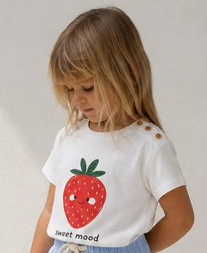 STRAWBERRY Tshirt - White/Blue - 6M-4Y
