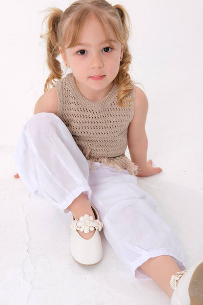 White Muslin Pants & Crochet Top Set - 2-8Y