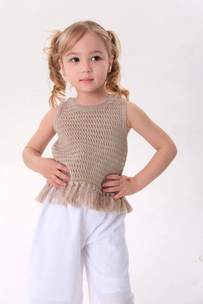 White Muslin Pants & Crochet Top Set - 2-8Y