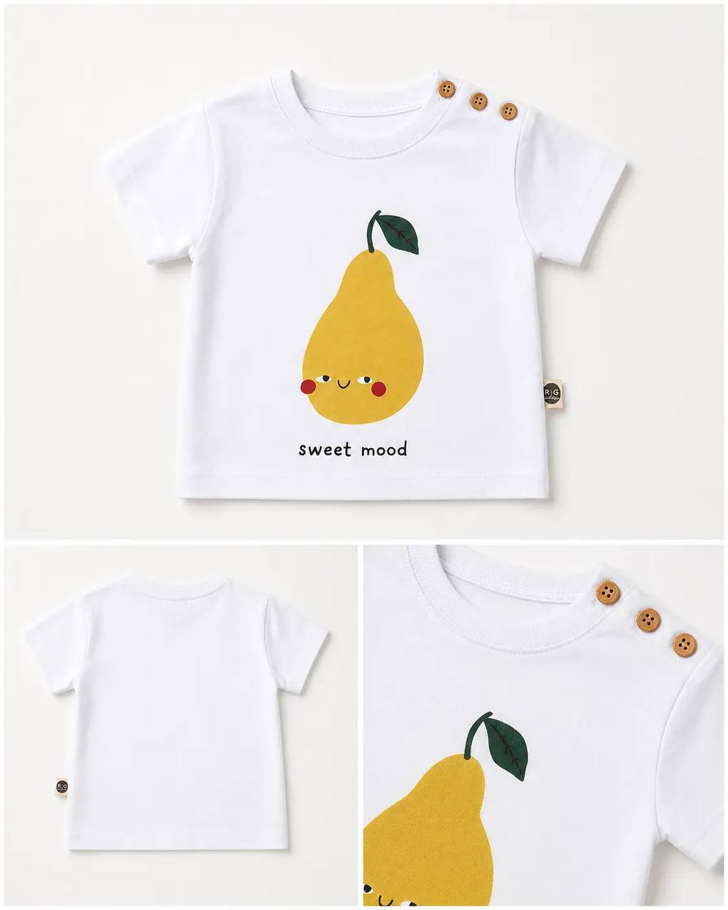 PEAR Tshirt  - White/Black - 6M-4Y