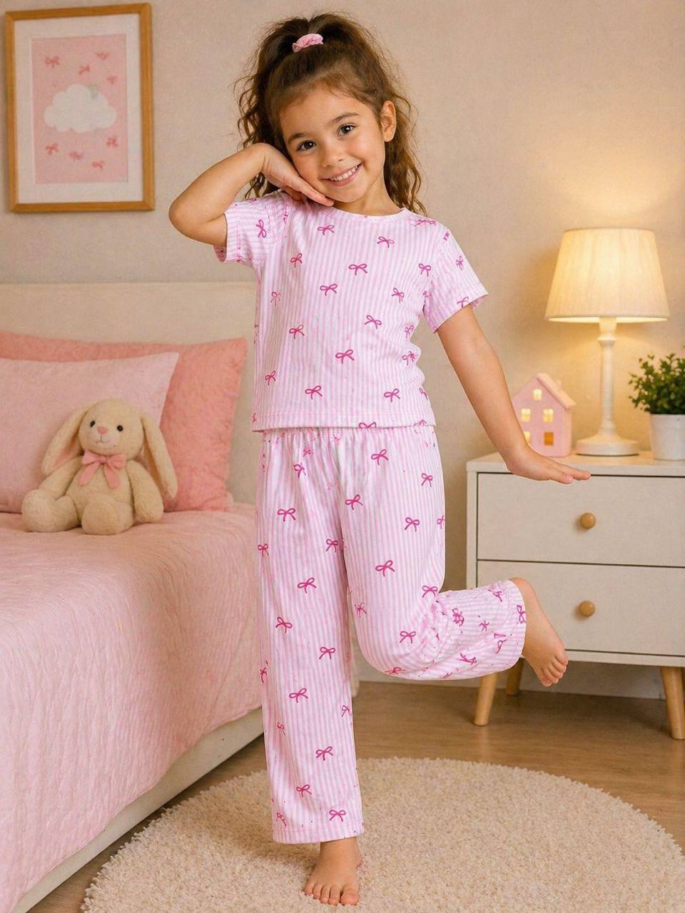 Pink Pyjamas with White Stripes - 3-8Y