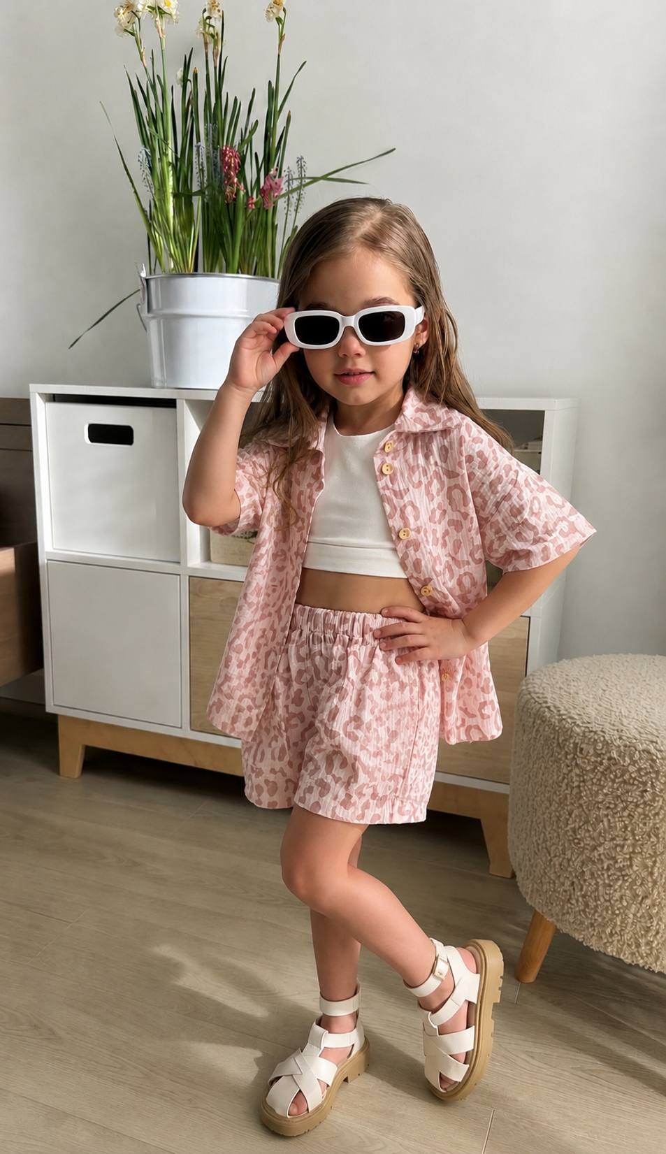 Leopard Linen Shorts & Shirt Set - 3-10Y