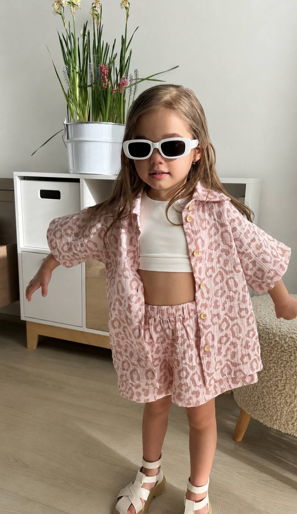 Leopard Linen Shorts & Shirt Set - 3-10Y