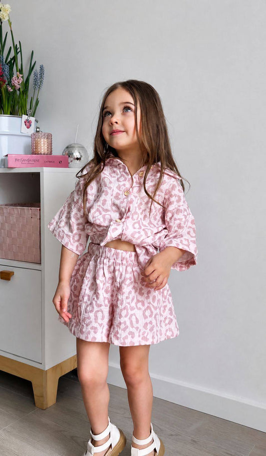 Leopard Linen Shorts & Shirt Set - 3-10Y
