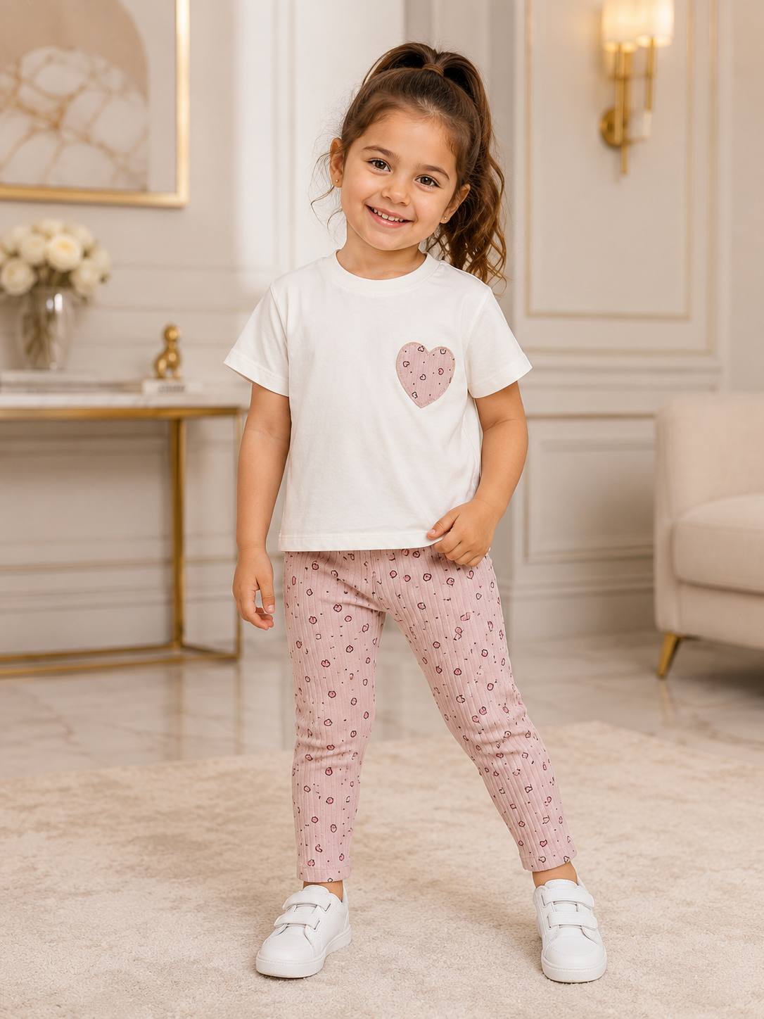 Hearts Legging & Tshirt Set - White Top - 1-5Y