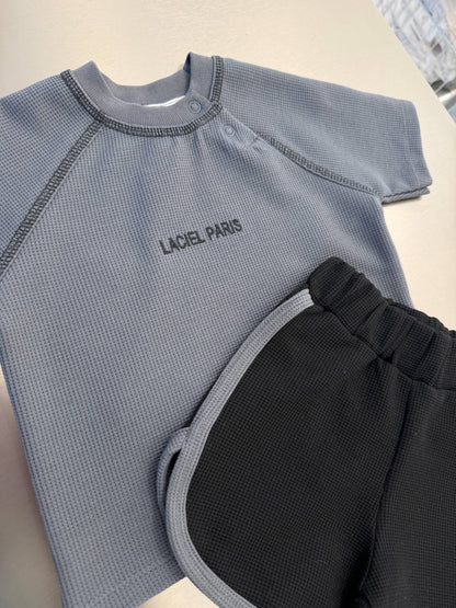 WAFFLE GREY Shorts & Tshirt Set - 6M-3Y