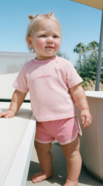 WAFFLE PINK Shorts & Tshirt Set - 6M-3Y