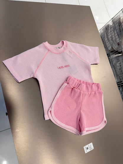 WAFFLE PINK Shorts & Tshirt Set - 6M-3Y