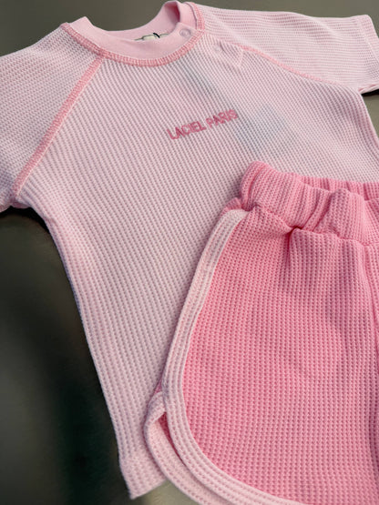 WAFFLE PINK Shorts & Tshirt Set - 6M-3Y