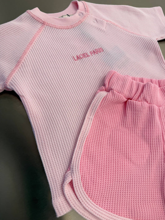 WAFFLE PINK Shorts & Tshirt Set - 6M-3Y