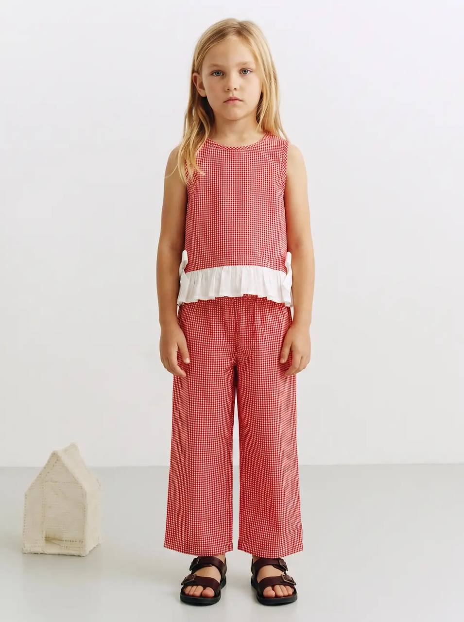 Checkered Pants & Top Set - Red - 2-7Y