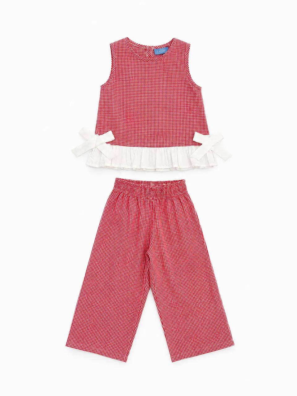 Checkered Pants & Top Set - Red - 2-7Y