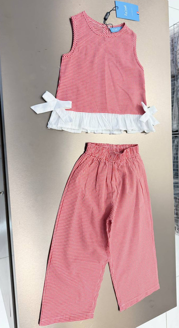 Checkered Pants & Top Set - Red - 2-7Y