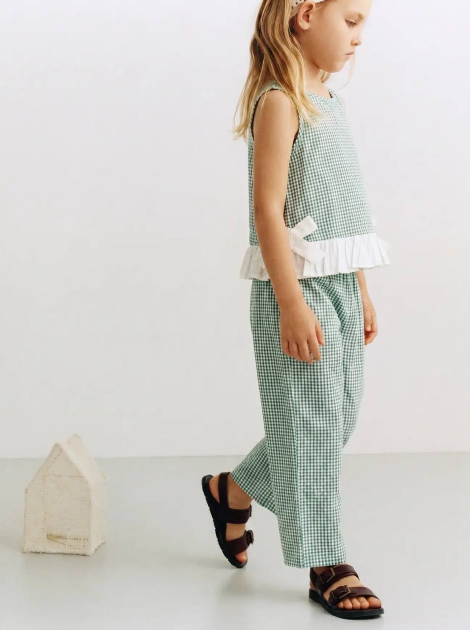 Checkered Pants & Top Set - Green - 2-7Y