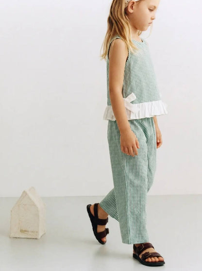Checkered Pants & Top Set - Green - 2-7Y