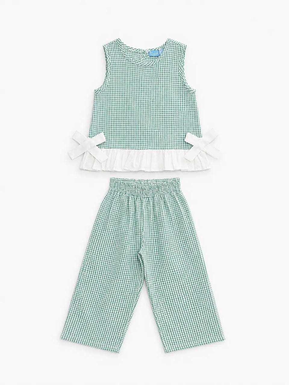 Checkered Pants & Top Set - Green - 2-7Y