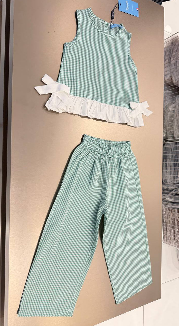 Checkered Pants & Top Set - Green - 2-7Y