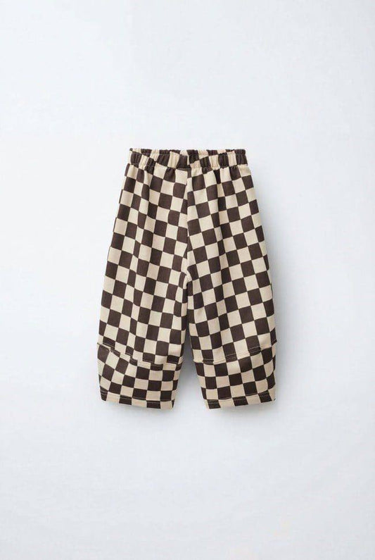 Cotton Checkered Brown Balloon fit Pants - 2-8Y