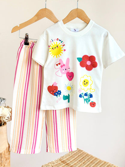 The Colorful Garden Muslin Pants & Tshirt Set - 2-8Y