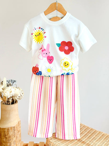 The Colorful Garden Muslin Pants & Tshirt Set - 2-8Y
