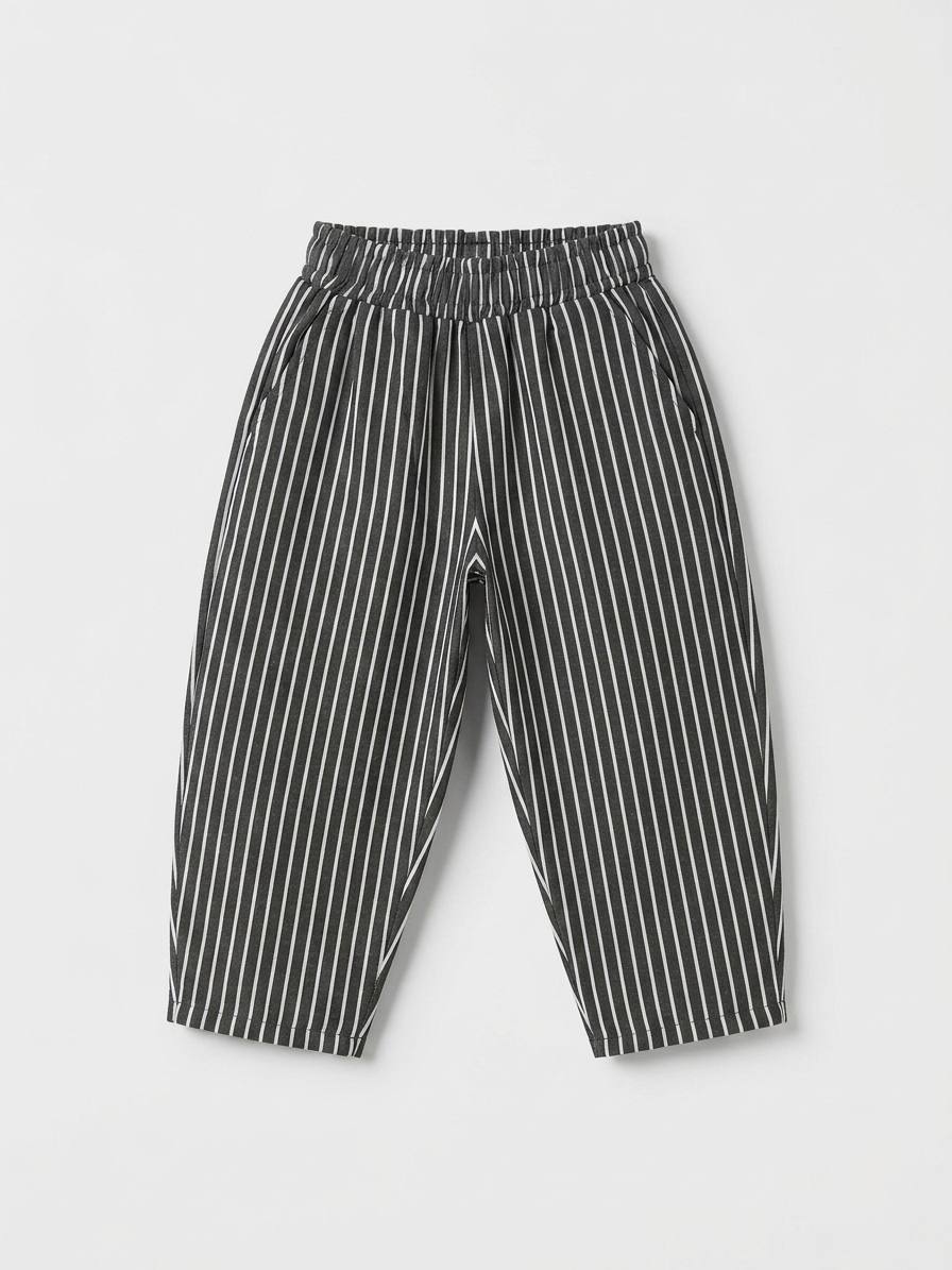 Balloon Striped Pants & Tshirt Set - Black - 2-7Y