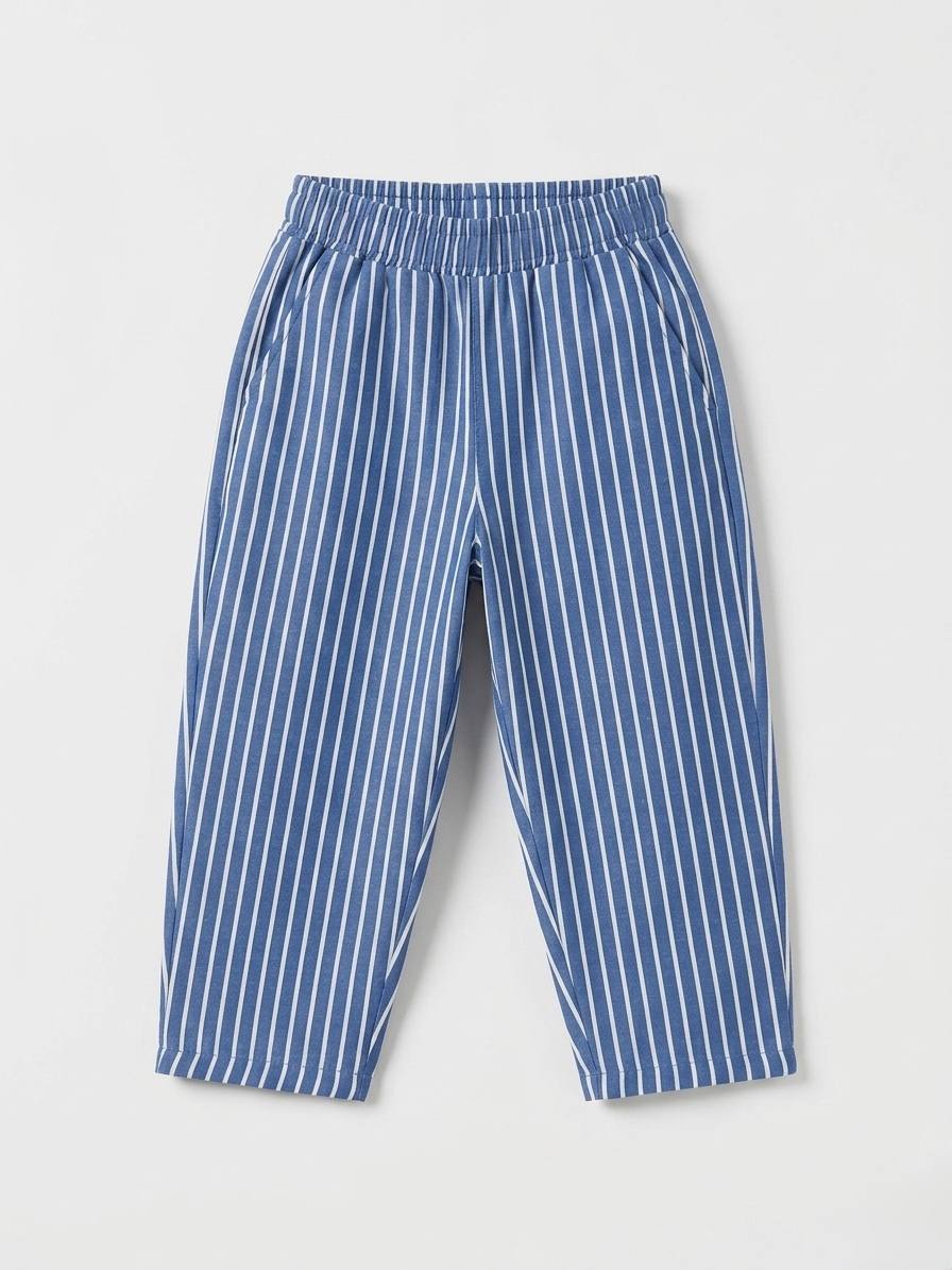 Balloon Striped Pants & Tshirt Set - Blue - 2-7Y