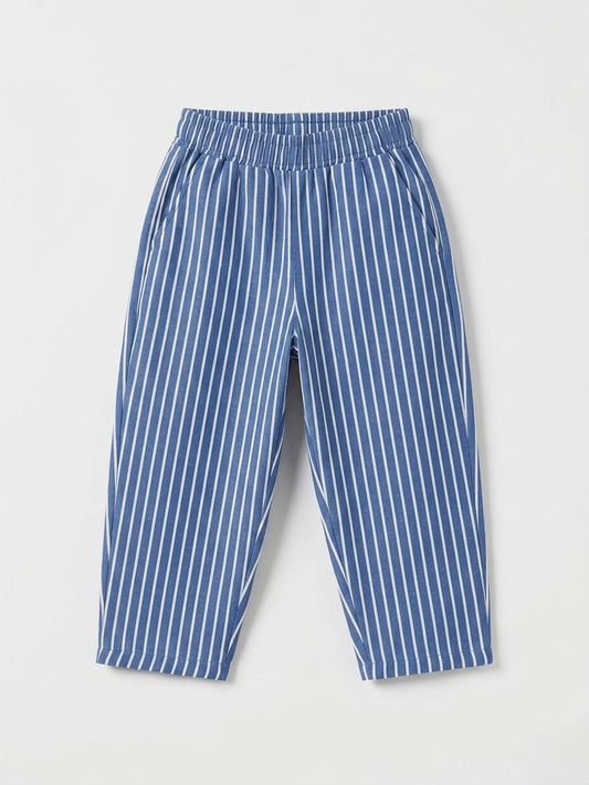 Balloon Striped Pants & Tshirt Set - Blue - 2-7Y