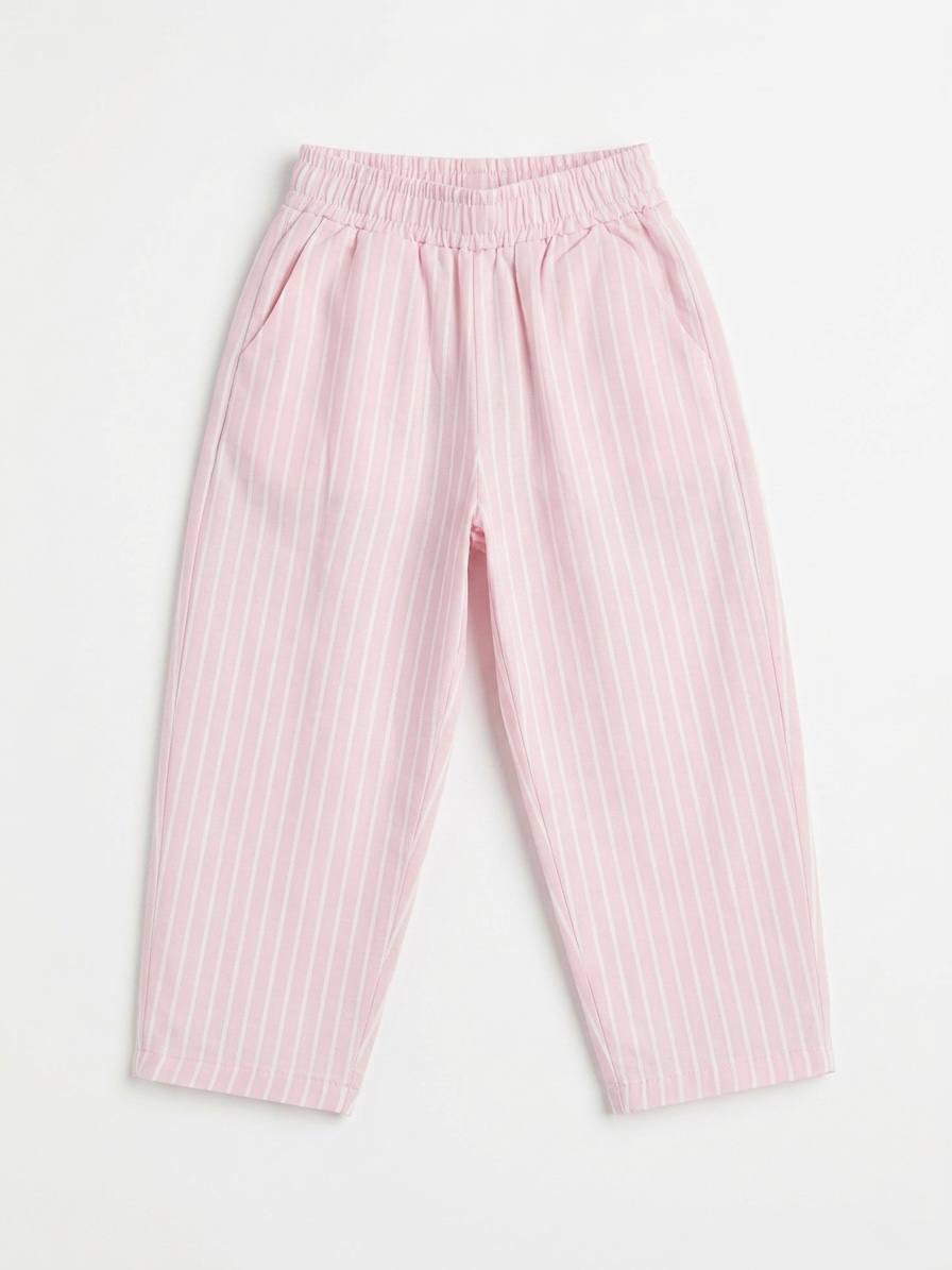 Balloon Striped Pants & Tshirt Set - Pink - 2-7Y