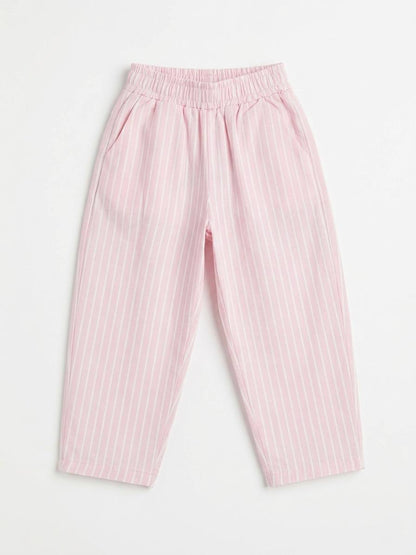 Balloon Striped Pants & Tshirt Set - Pink - 2-7Y