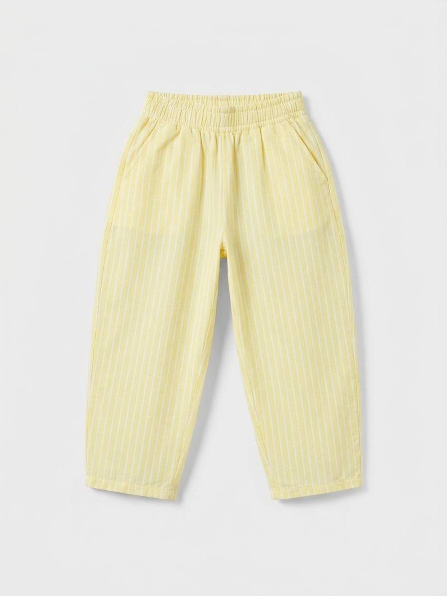 Balloon Striped Pants & Tshirt Set - Yellow - 2-7Y