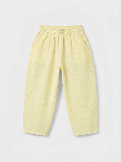 Balloon Striped Pants & Tshirt Set - Yellow - 2-7Y