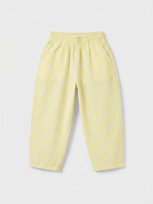 Balloon Striped Pants & Tshirt Set - Yellow - 2-7Y