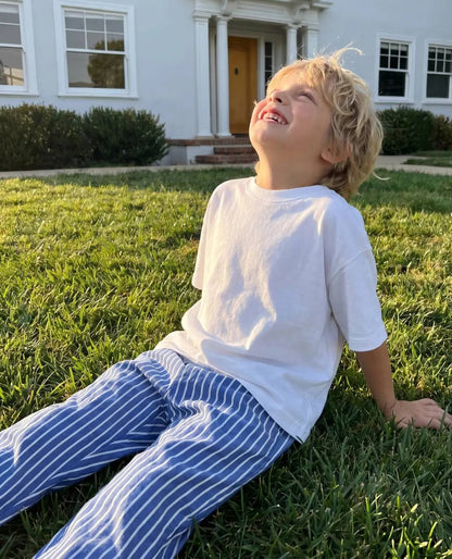 Balloon Striped Pants & Tshirt Set - Blue - 2-7Y