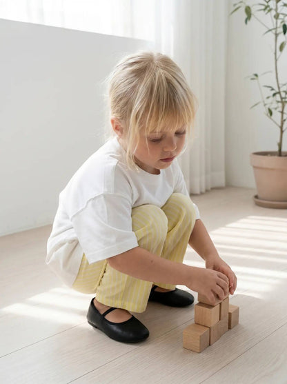 Balloon Striped Pants & Tshirt Set - Yellow - 2-7Y
