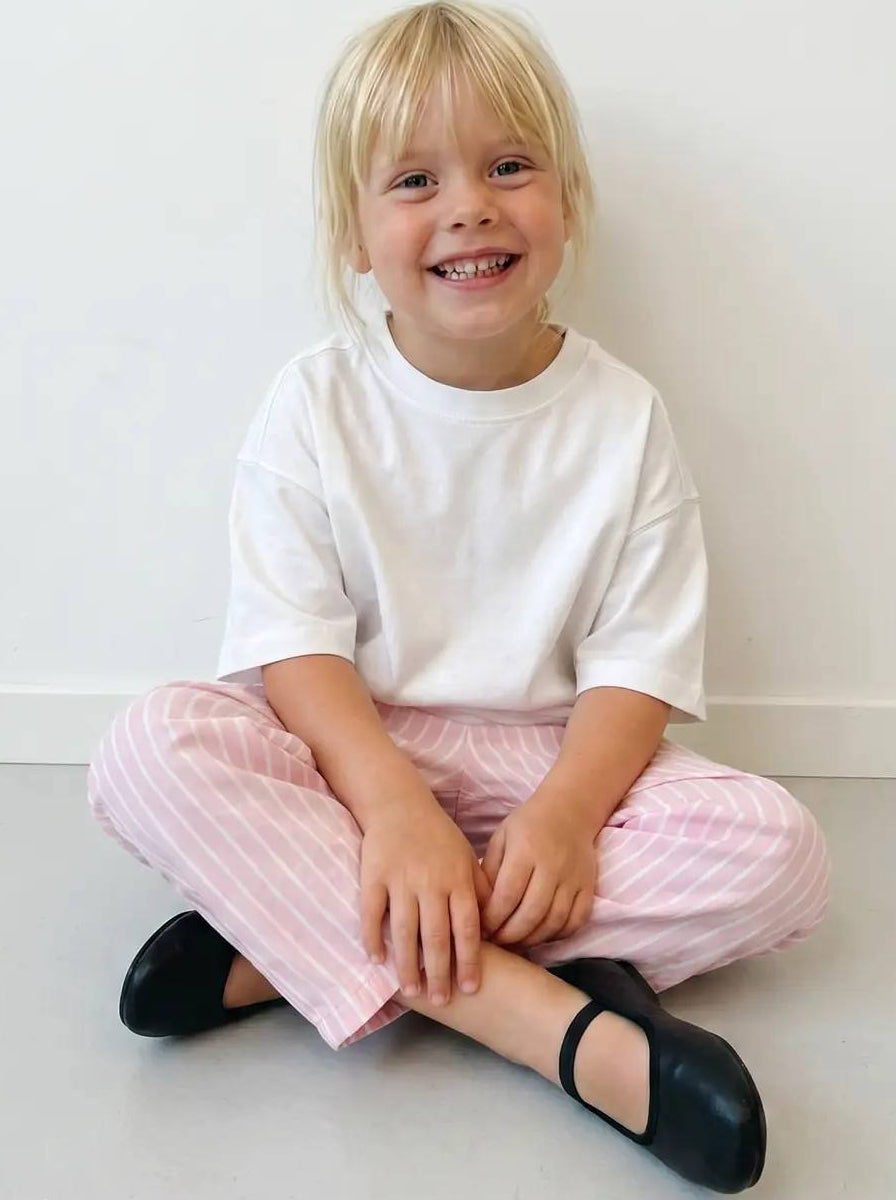Balloon Striped Pants & Tshirt Set - Pink - 2-7Y