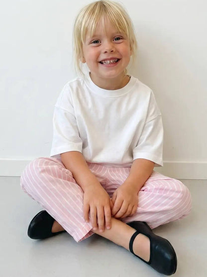 Balloon Striped Pants & Tshirt Set - Pink - 2-7Y