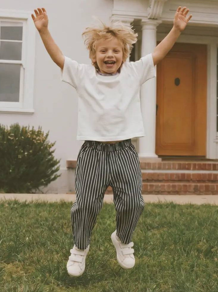 Balloon Striped Pants & Tshirt Set - Black - 2-7Y